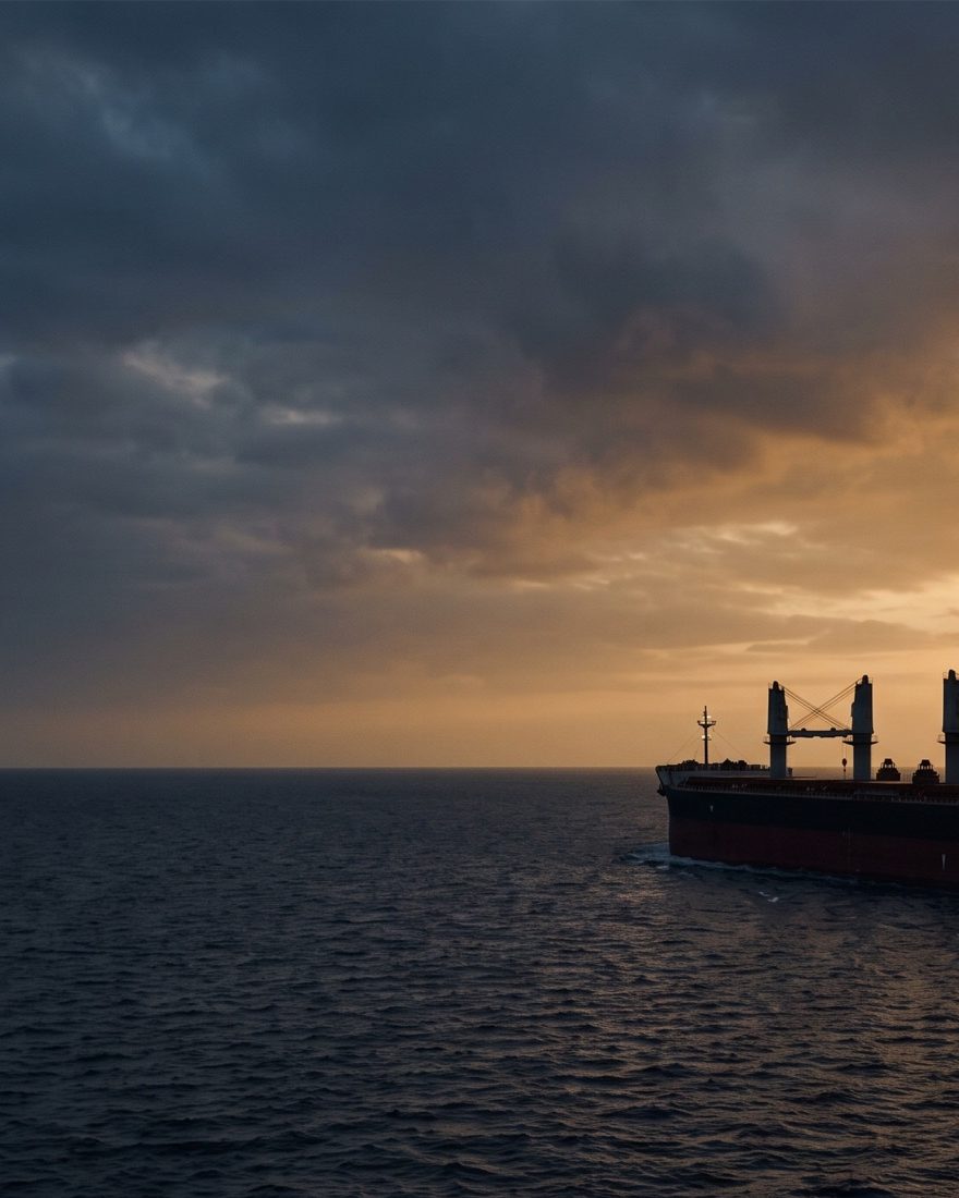 Vessel on the horizon seen across open water