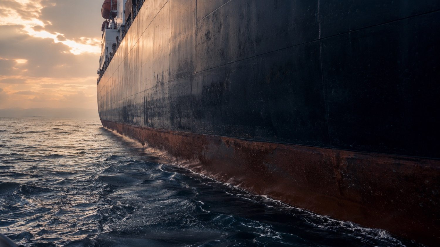 Ship hull plating and boot topping at the waterline